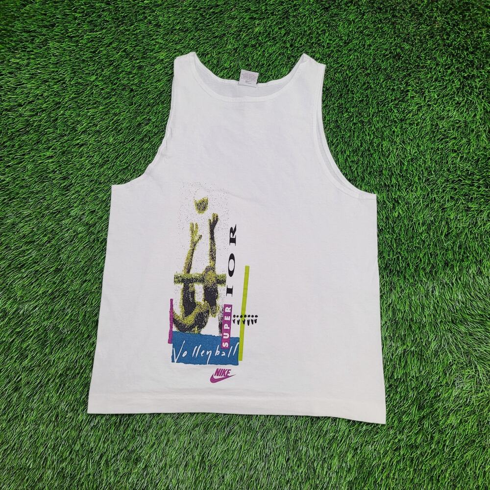Vintage NIKE Beach Volley Tank-Top Women S/M 18x24 White USA